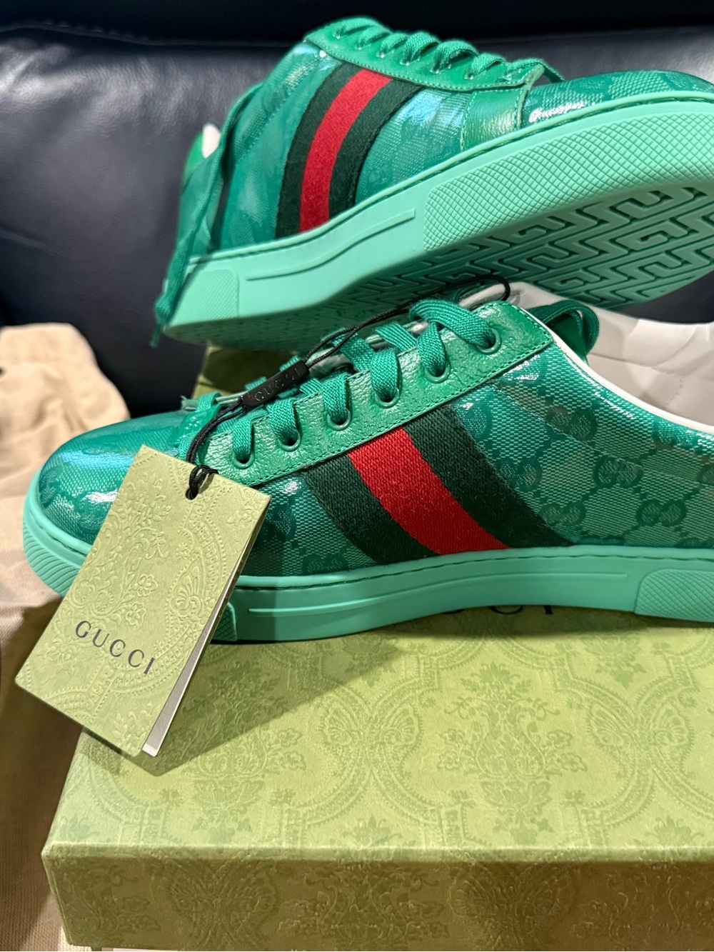 GUCCI CRYSTALL ACE SUPREME GREEN G8.5 US9.5 AUTHENTIC NIB FRESH! EU 42.5